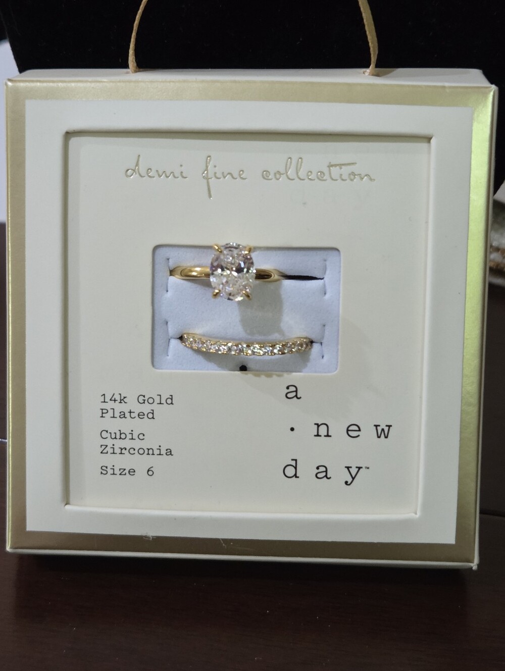 a new day 14k Yellow Gold Plated Cubic Zirconia Ring Set in Gold Size 6 NEW
